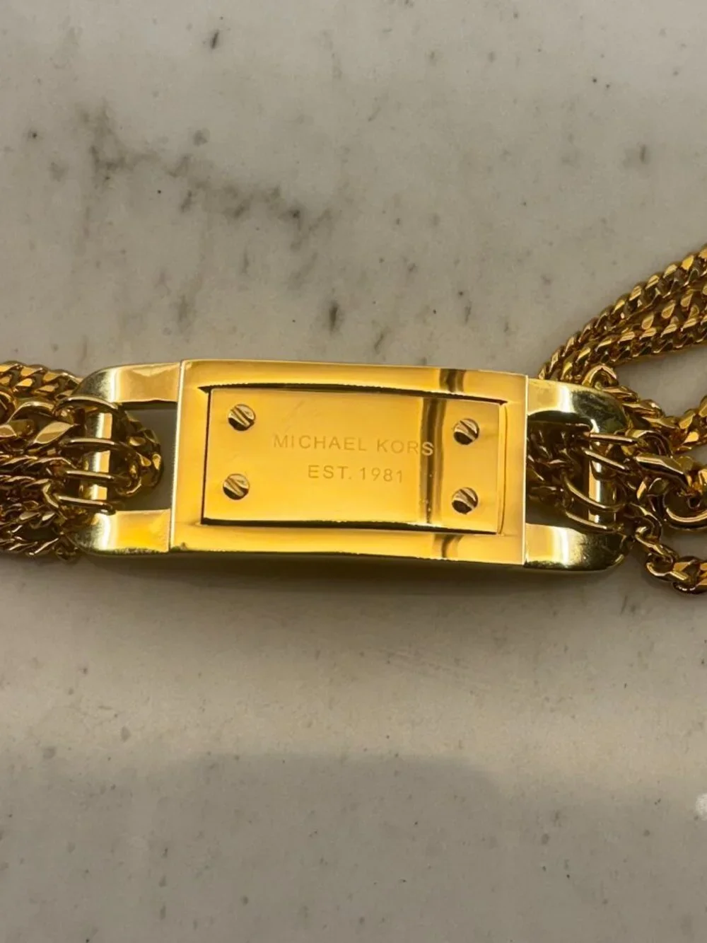 Michael Kors Multi Strand Chain Link Statement Necklace Gold MKJ2920 ID Bar